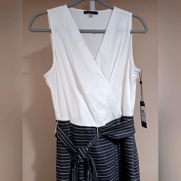 Tommy Hilfiger Women's (Size 6) White & Black Sleeveless Midi Wrap Dress (NWT) - Picture 2 of 15